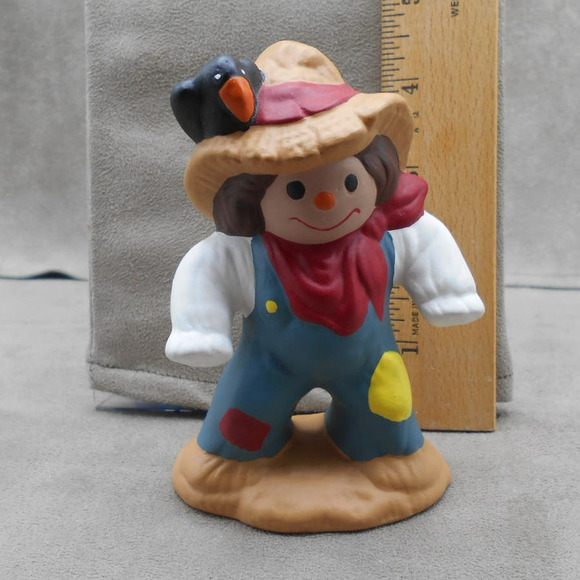 Vintage Fall Scarecrow Boy w/Crow 4.5" Tall Ceramic Hand Painted - Picture 2 of 6
